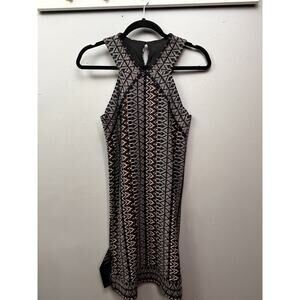 BCBG Maxazria Dress Womens XS Black Halter Bodycon A-line Aztec‎ Mini Knit NEW